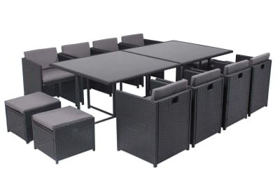 Table et chaises 12 places encastrables en résine noir/gris