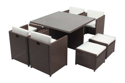 Table et chaises 8 places encastrables résine marron/blanc