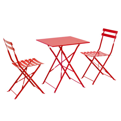 Table bistrot de jardin et 2 chaises pliantes rouge