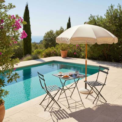 Table bistrot de jardin et 2 chaises pliantes gris