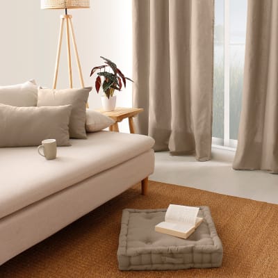 Coussin de sol uni en pur coton naturel 50x50x10 cm
