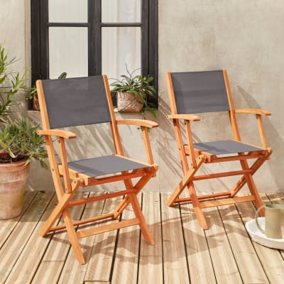 Lot de 2 fauteuils de jardin en bois anthracite
