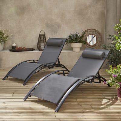 Lot de 2 bains de soleil en aluminium et textilène anthracite