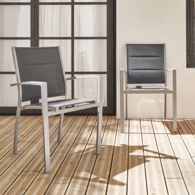 Lot de 2 fauteuils en aluminium gris et textilène anthracite