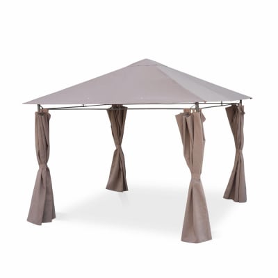 Tonnelle 3x3m avec rideaux toile taupe