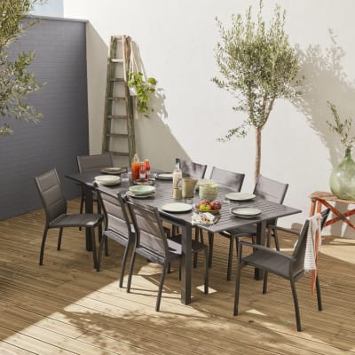 Salon de jardin en aluminium 8 places anthracite/gris