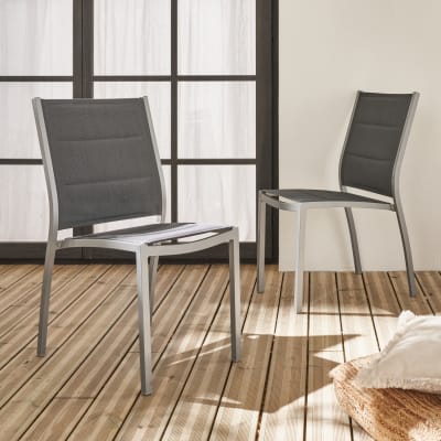 Lot de 2 chaises en aluminium gris et textilène gris