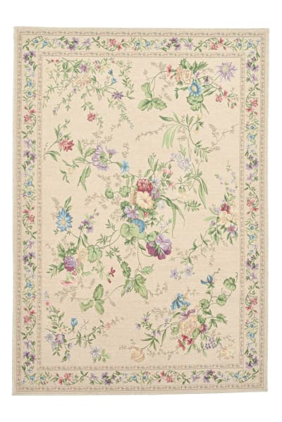 Tapis floral tissé plat - beige 70x120 cm
