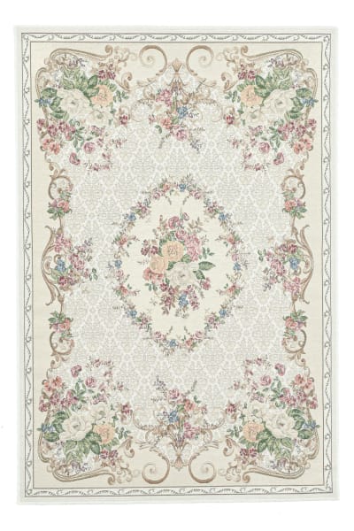 Tapis floral aubusson tissé plat - beige 60x90 cm