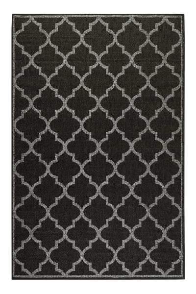 Tapis exterieur noir motif oriental gris 170x120