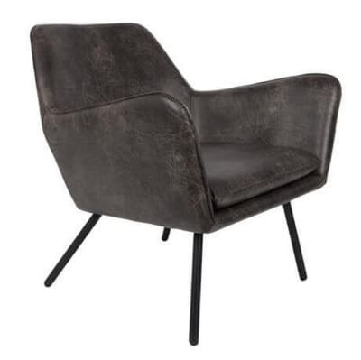 Fauteuil lounge aspect cuir vintage gris très foncé