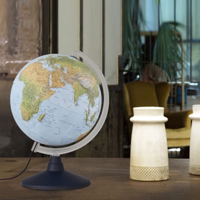 Globe terrestre  30 cm  politique physique  lumineux  en français