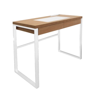 Bureau 2 tiroirs en bois et métal blanc