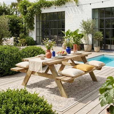 Table de pique nique rectangulaire avec bancs rabattables 6 places