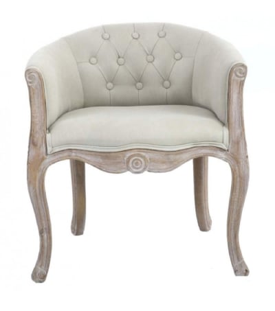 Fauteuil capitonné en bois blanchi et polyester beige