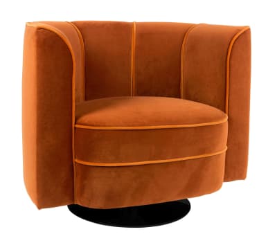 Fauteuil en velours orange pivotant