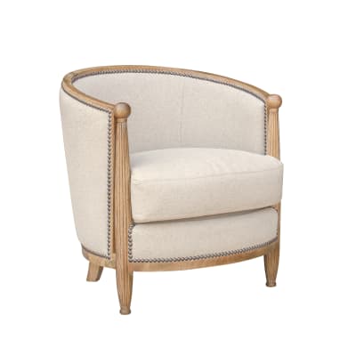 Petit fauteuil tonneau en lin naturel