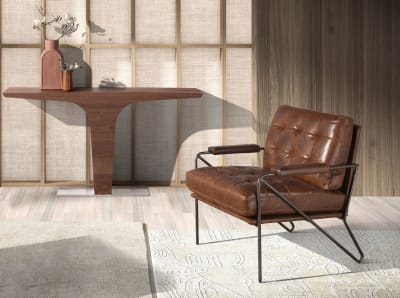Console effet bois noyer et acier
