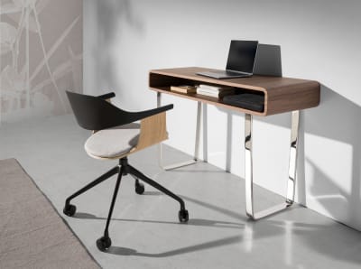 Console en effet bois noyer et acier chromé