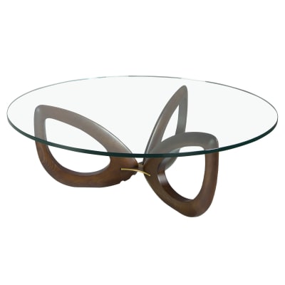 Table basse ronde en verre trempé et noyer