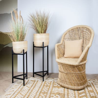 Cache-pot en rotin pieds en métal noir 30cm- h66-78cm