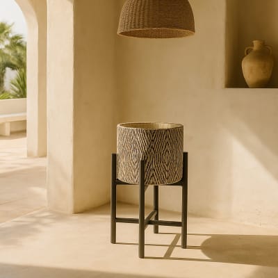 Cache pot sur pieds noirs 27 x h40cm
