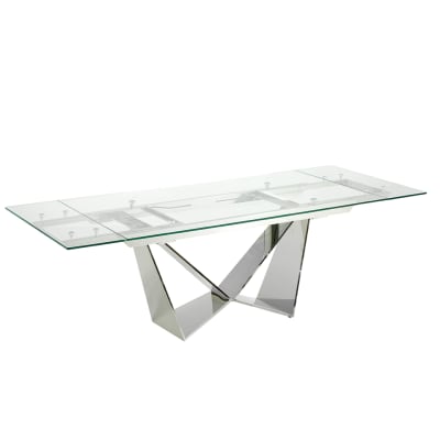 Table à manger à rallonge rectangulaire verre trempé et acier chromé