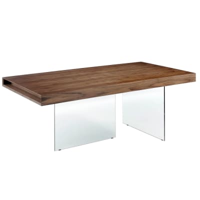 Table à manger en effet bois noyer et verre