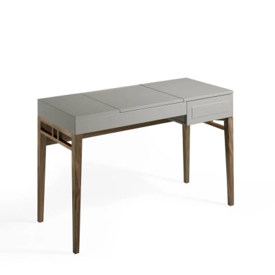 Coiffeuse en bois gris et noyer avec miroir