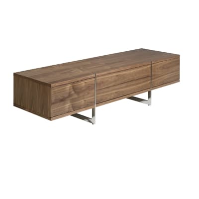 Meuble tv effet bois noyer et acier chromé