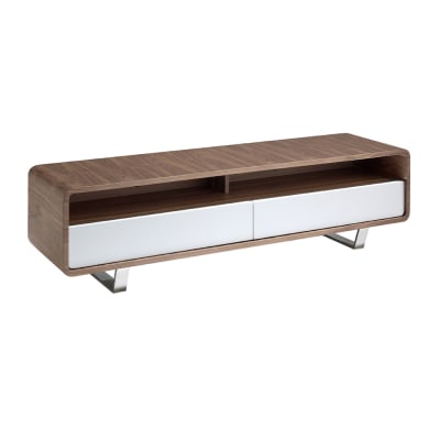 Meuble tv effet bois noyer et acier chromé