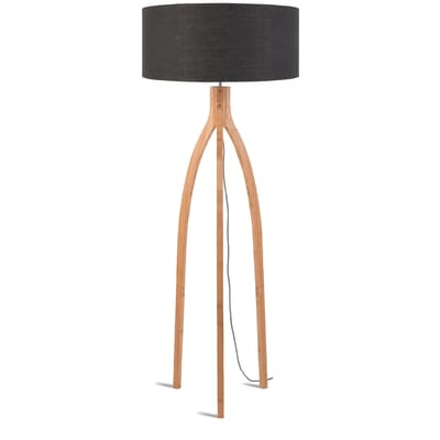 Lampadaire tripode bambou et lin naturel gris H160cm