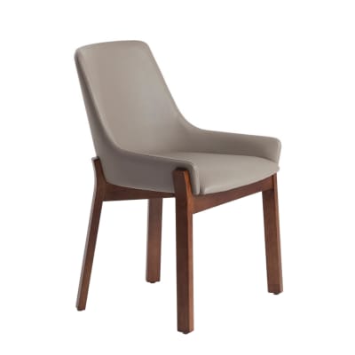 Chaise en simili cuir vison et effet bois noyer