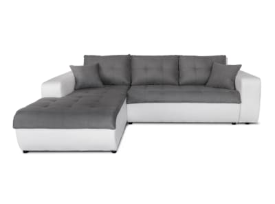 Canapé d'angle gauche convertible en simili et microfibre - blanc/gris