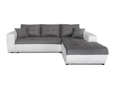 Canapé d'angle droit convertible en simili et microfibre - blanc/gris