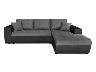 Canapé d'angle droit convertible en simili et microfibre - gris / noir