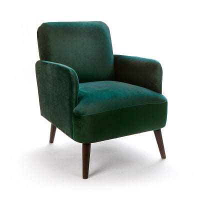 Fauteuil rétro en velours pieds bois foncé - vert forêt