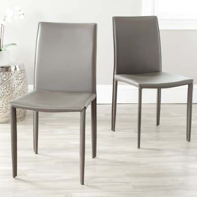 Ensemble de 2 chaises de salle à manger en cuir collé, gris