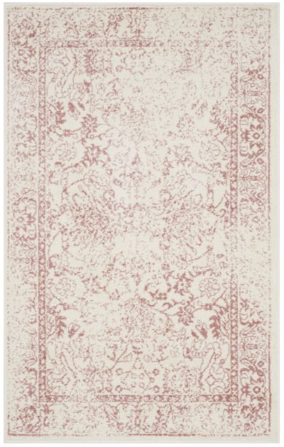 Tapis vintage patiné en polypropylène blanc/rose, 91 x 152 cm