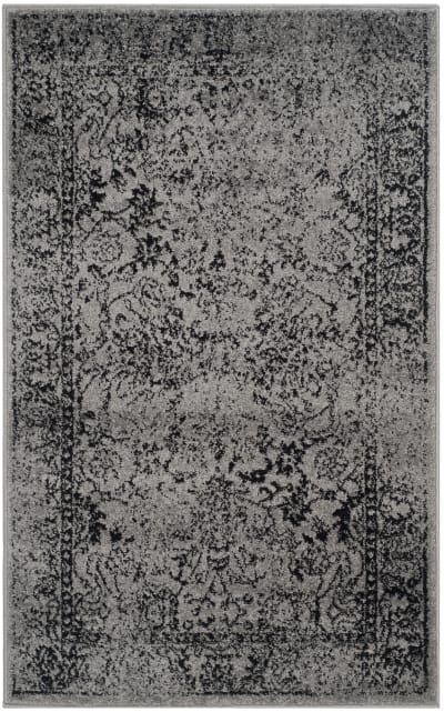 Tapis vintage patiné en polypropylène gris/noir, 91 x 152 cm