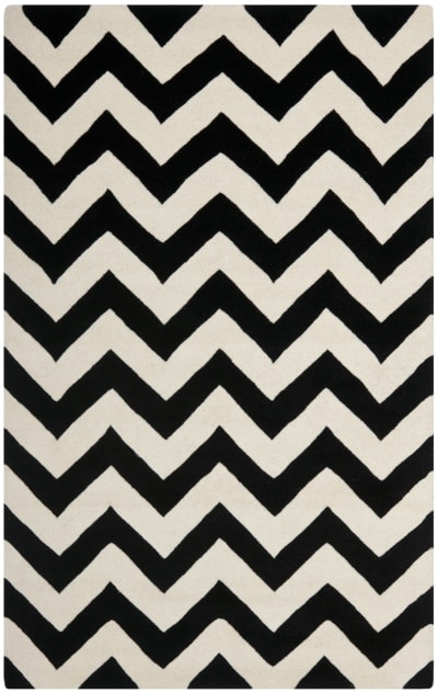 Tapis contemporain en laine blanc/noir, 122 x 183 cm