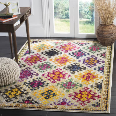Tapis bohème chic en polypropylène blanc/multicolore, 122 x 183 cm