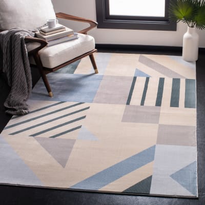 Tapis contemporain en polypropylène beige/bleu, 122 x 183 cm