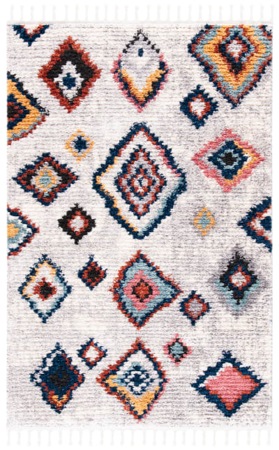 Tapis bohémien en polyester beige/multicolore, 122 x 183 cm