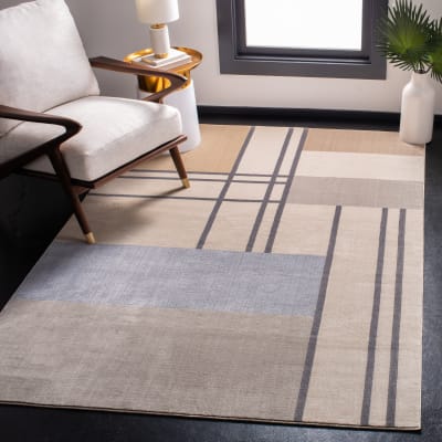 Tapis contemporain en polypropylène blanc/taupe, 122 x 183 cm