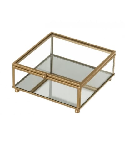 Boîte à bijoux en métal doré et verre 13.5x14x6cm