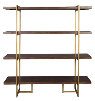 Bibliothèque en bois d'acacia et laiton vieilli