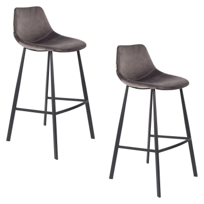 Lot de 2 tabourets de bar en velours gris