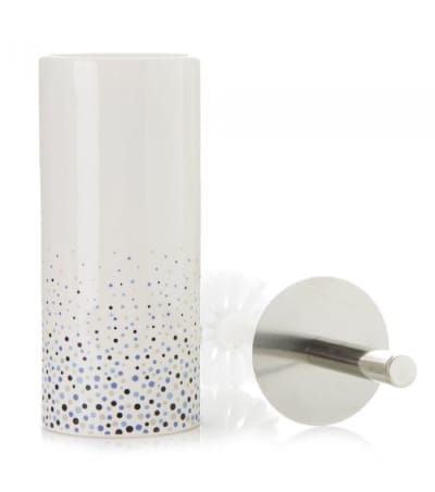 Brosse WC en céramique blanche et bleue
