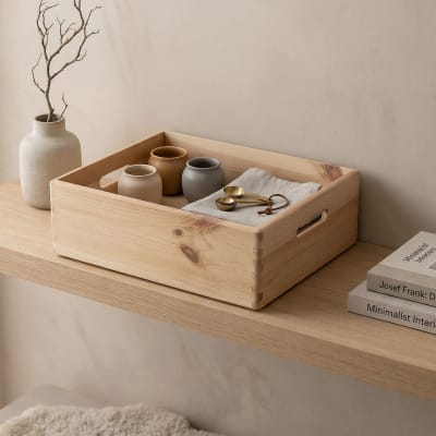 Boîte de rangement en bois naturel 2 poignées 40x30cm